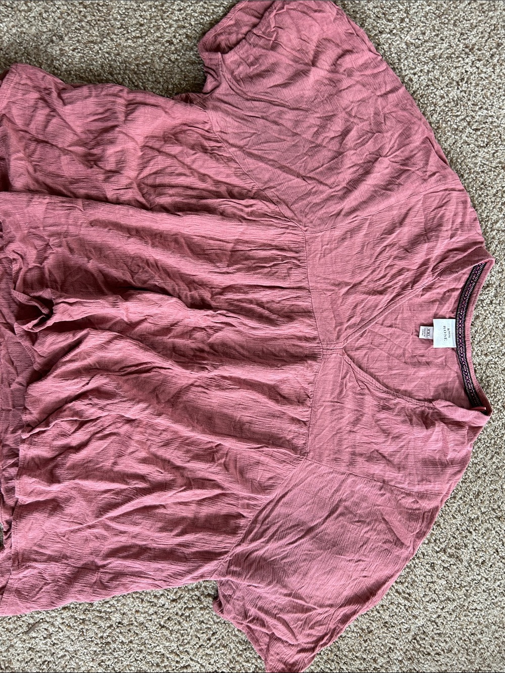 Knox Rose Pink Gauze Textured Top with Embroidered Trim